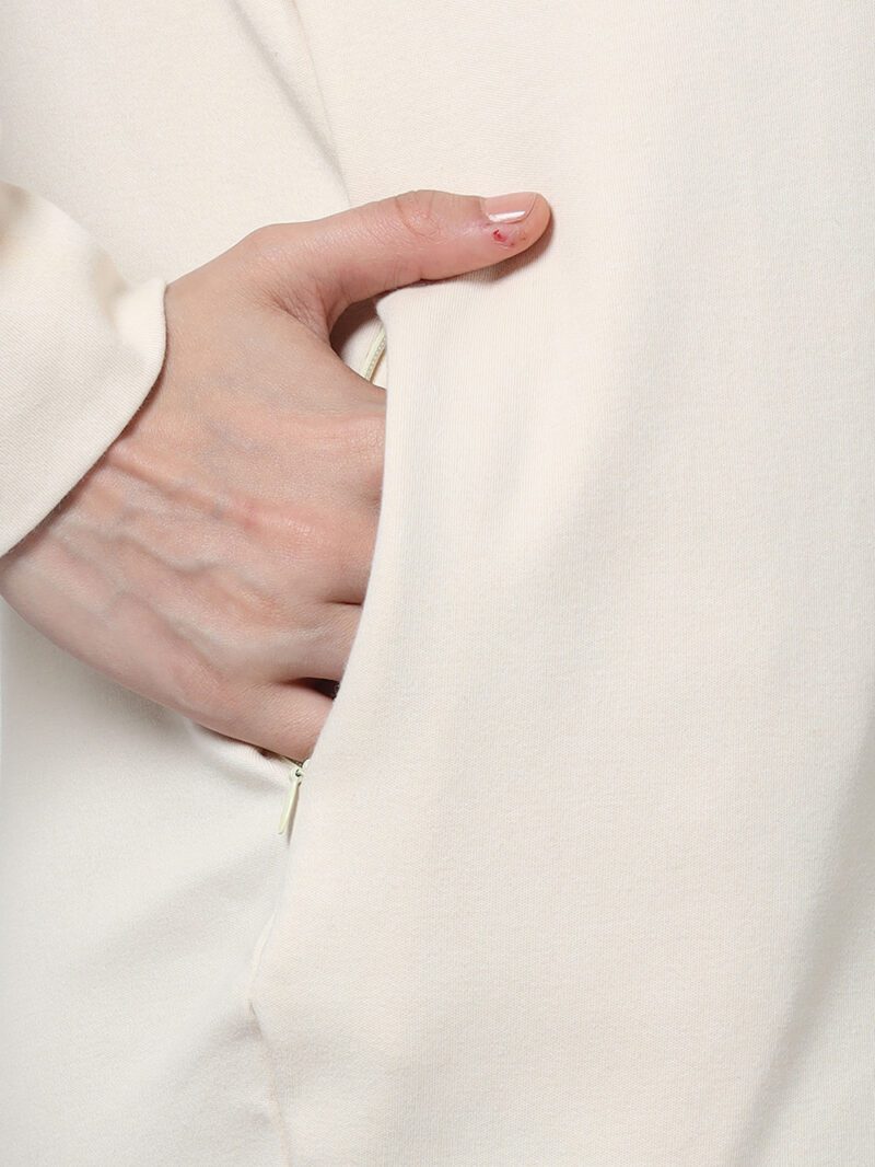 Beige Organic Cotton Oversized Flap-Shoulder Dress with Cuffed Sleeves & Pockets