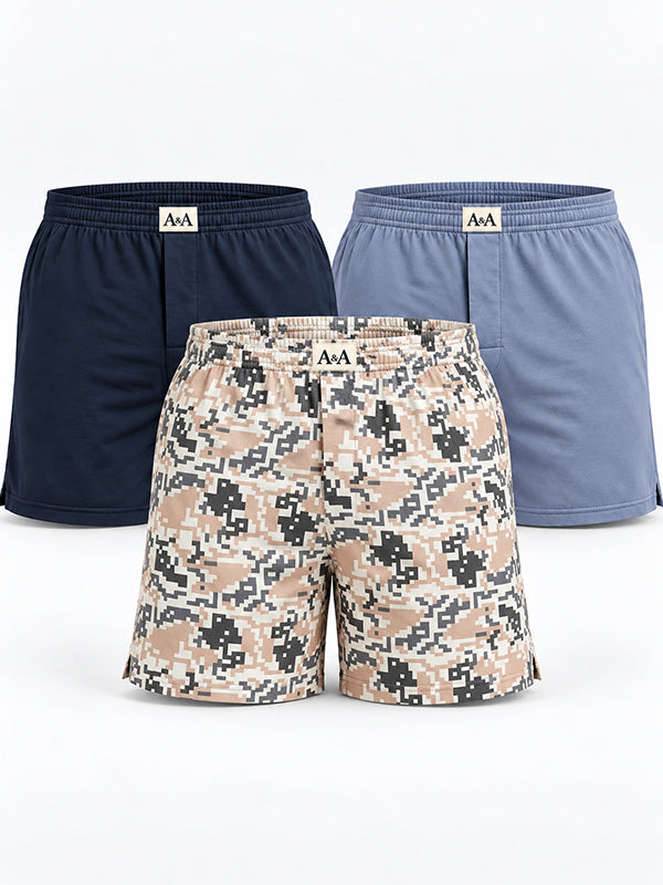 Organic Cotton Regular Boxer for Mens - Pack of 3 (Navy, Blueish grey, P02-Beige)