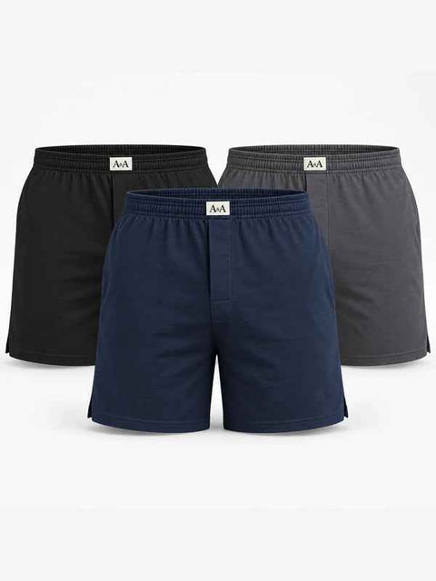 Organic Cotton Regular Boxer for Mens - Pack of 3 (Navy, Black, Dark Grey)