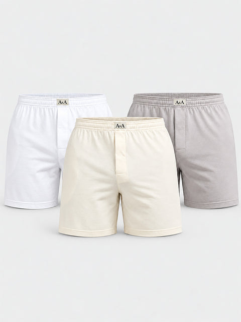 Organic Cotton Regular Boxer for Mens - Pack of 3 (White, Beige, Light Grey)