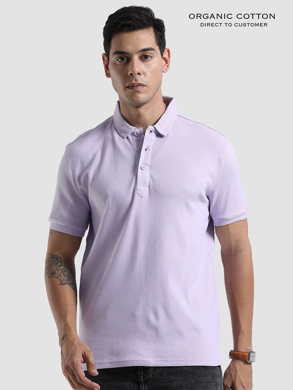 Organic Cotton Mens Ribbed Polo T-Shirt