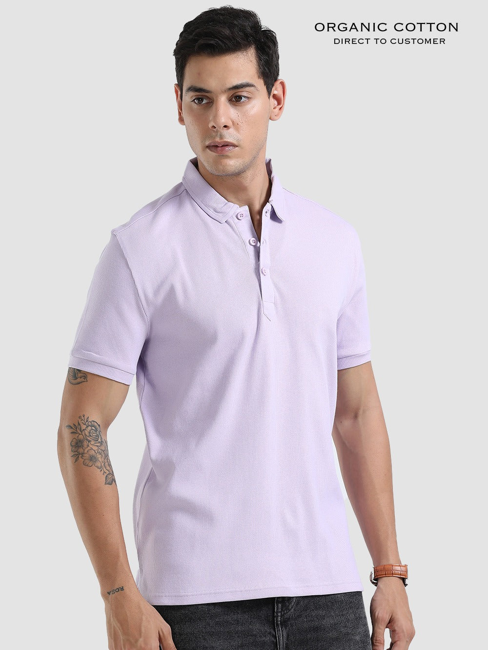 Organic Cotton Mens Ribbed Polo T-Shirt