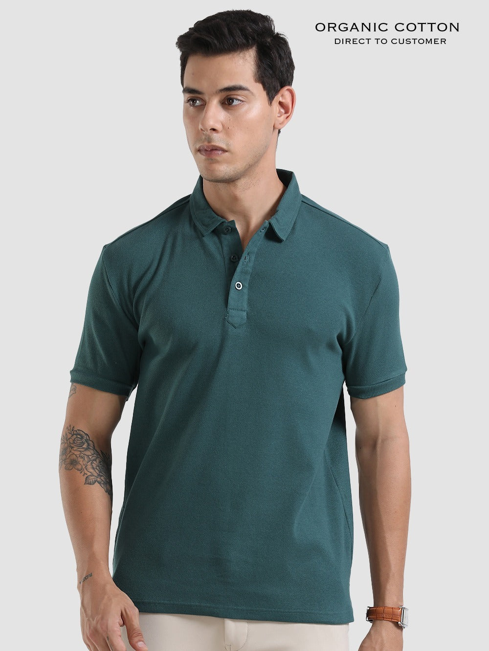 Bristo Green Organic Cotton Ribbed Polo T-Shirt for Men