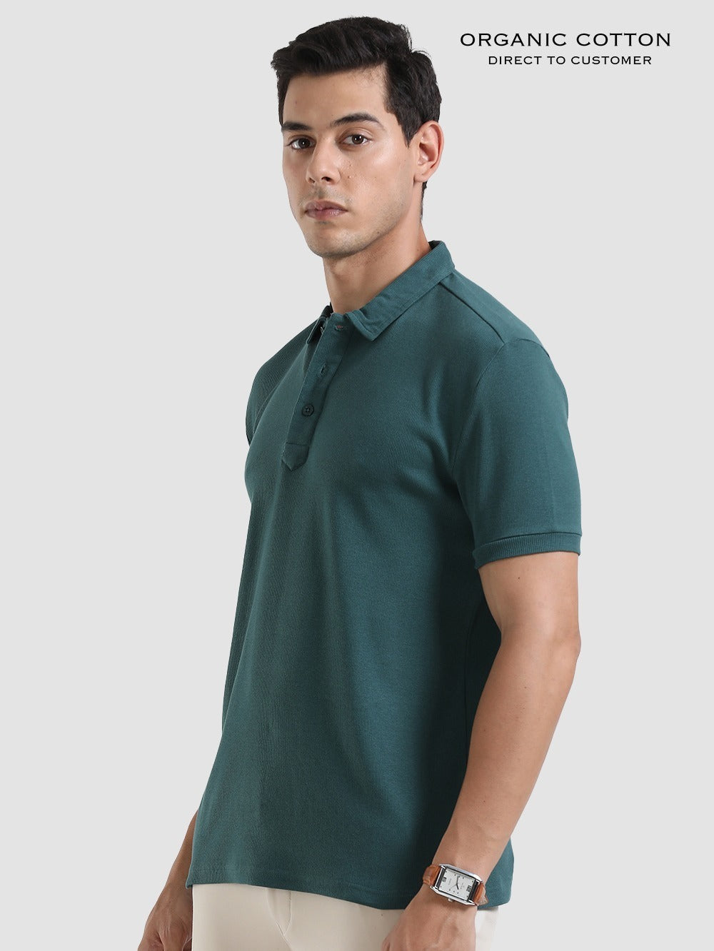 Bristo Green Organic Cotton Ribbed Polo T-Shirt for Men