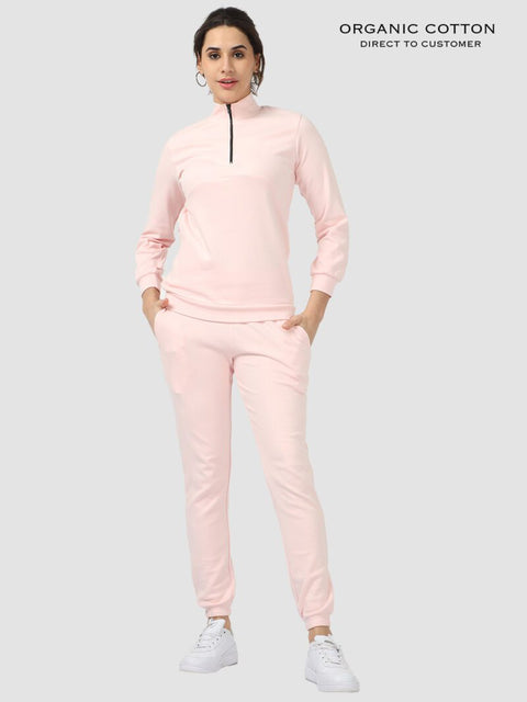 Light Pink High-Neck Zip Up Organic Cotton Co-Ord Set