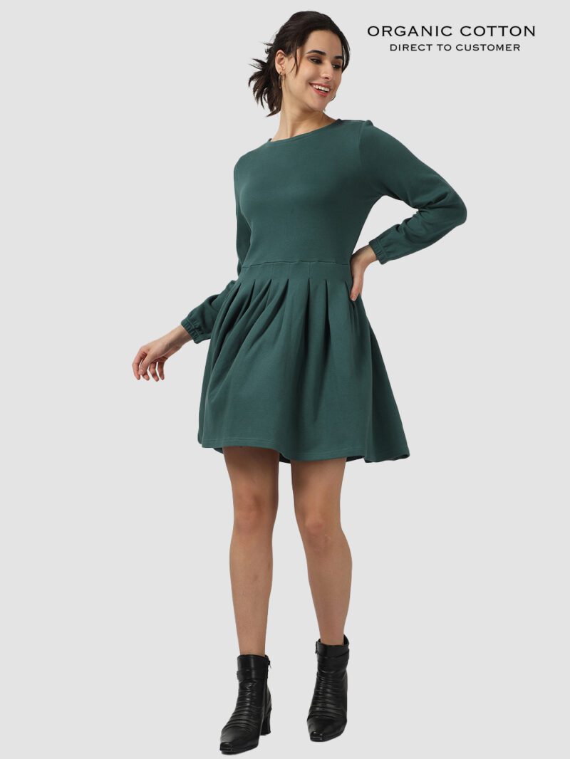Bristo Green Organic Cotton Pleated Elegance Dress