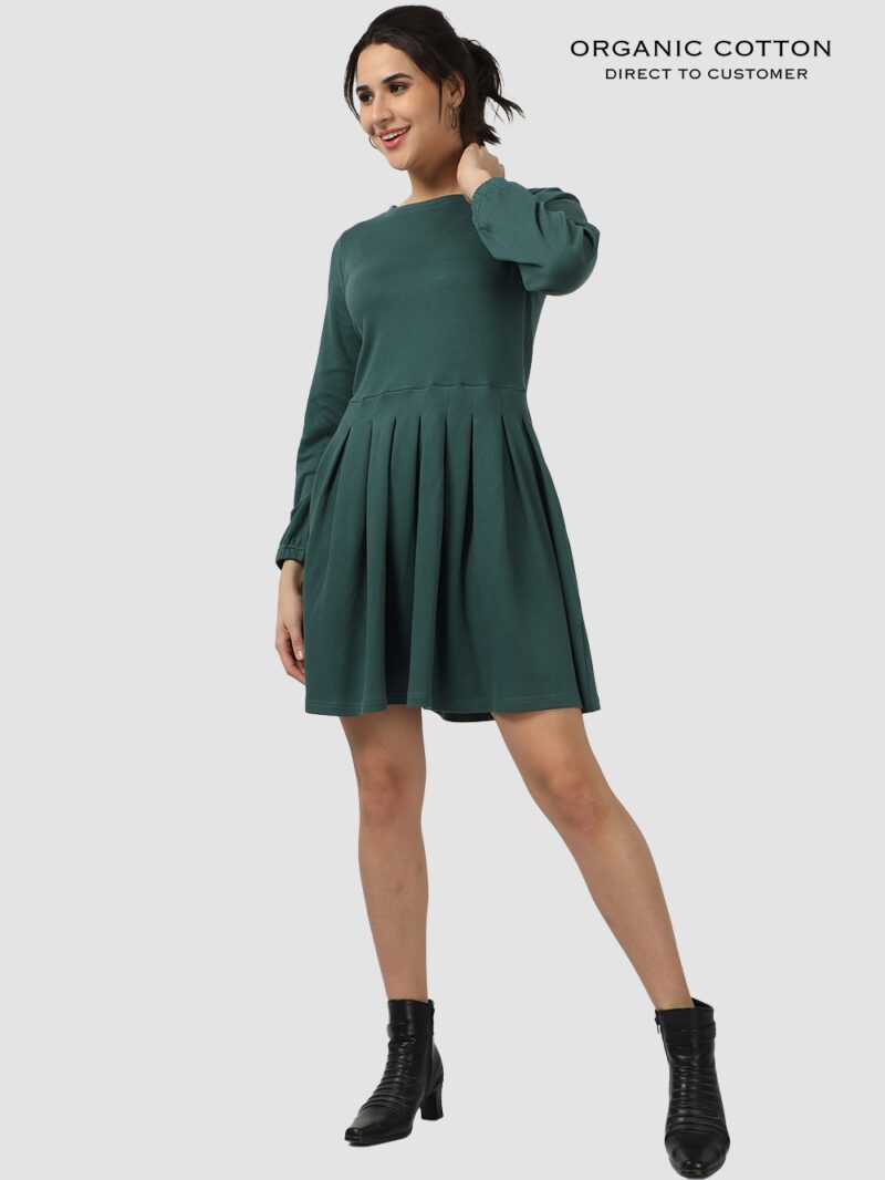 Bristo Green Organic Cotton Pleated Elegance Dress