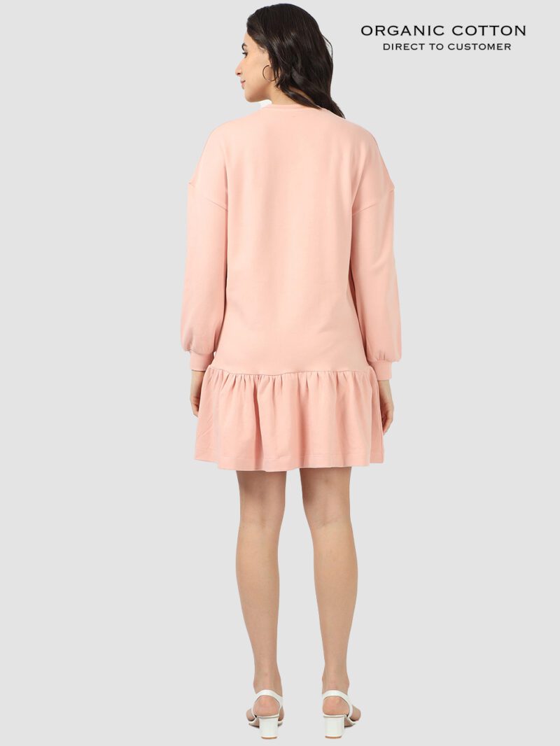 Evening Sand Organic Cotton Frill Hem Dress with Cuffed Sleeves