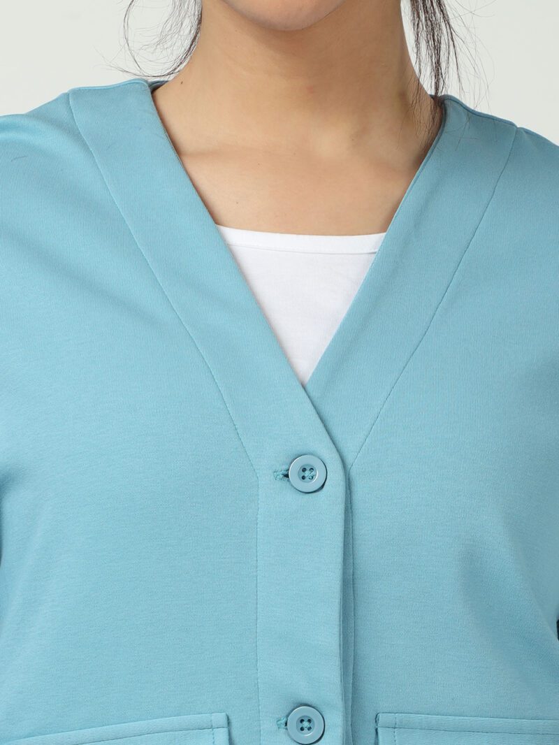 Delphinium Blue Organic Cotton Button-Up Cardigan with Utility Pockets