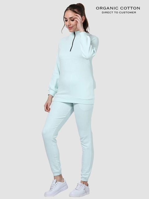 Sky Light High-Neck Zip Up Organic Cotton Co-Ord Set