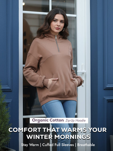 Wood Brown Luxe Comfort Zip-Up Hoodie