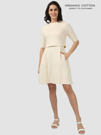 Beige Organic Cotton 2-Piece Dress Set with Crop Tee & Pockets