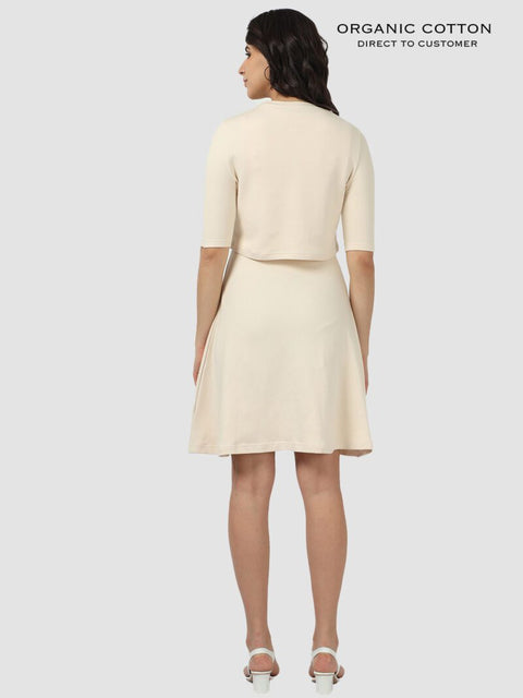 Beige Organic Cotton 2-Piece Dress Set with Crop Tee & Pockets