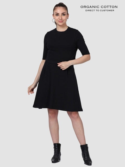 Black Organic Cotton 2-Piece Dress Set with Crop Tee & Pockets