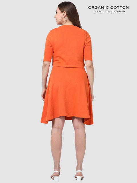 Burnt Orange Organic Cotton 2-Piece Dress Set with Crop Tee & Pockets