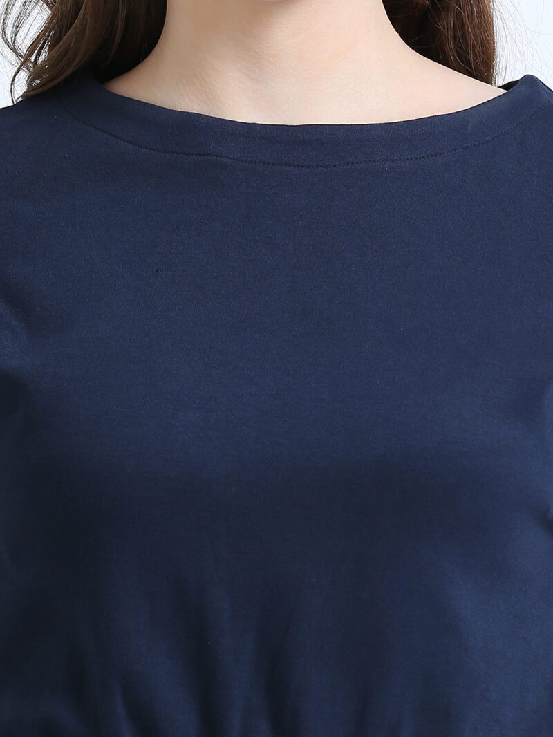 Navy Organic Cotton Cap Sleeve Dress with Fitted Waist & Pockets