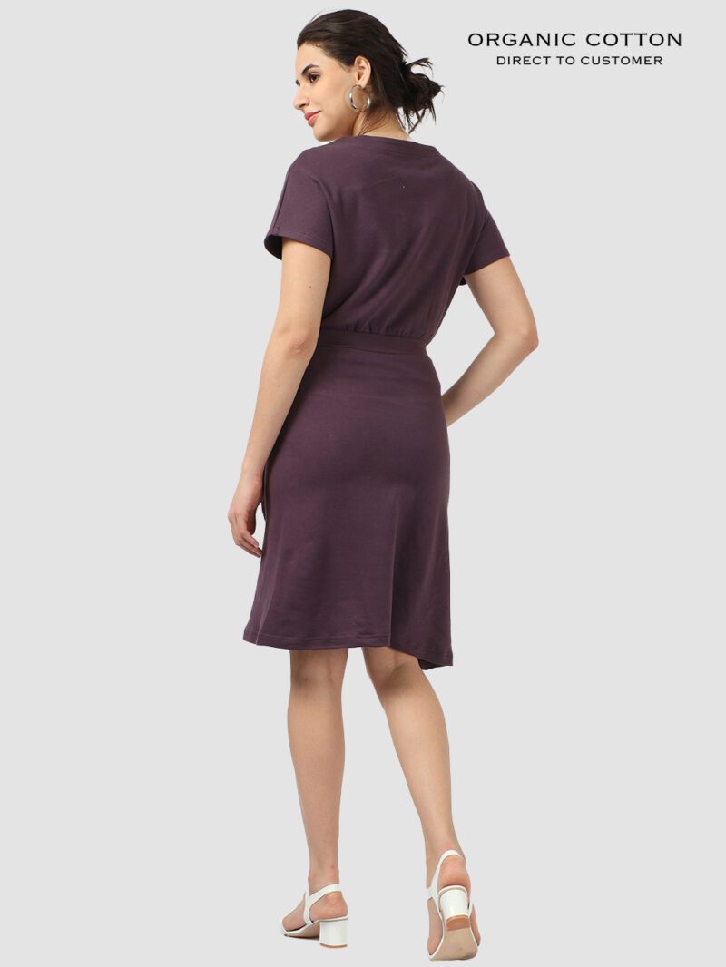 Wine Organic Cotton Cap Sleeve Dress with Fitted Waist & Pockets