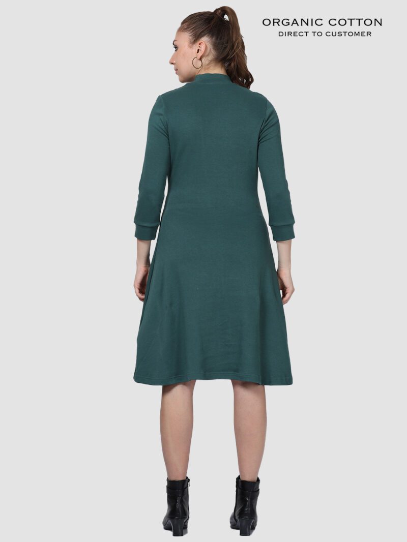 Cameo Green Organic Cotton High-Neck 3/4 Sleeve Dress