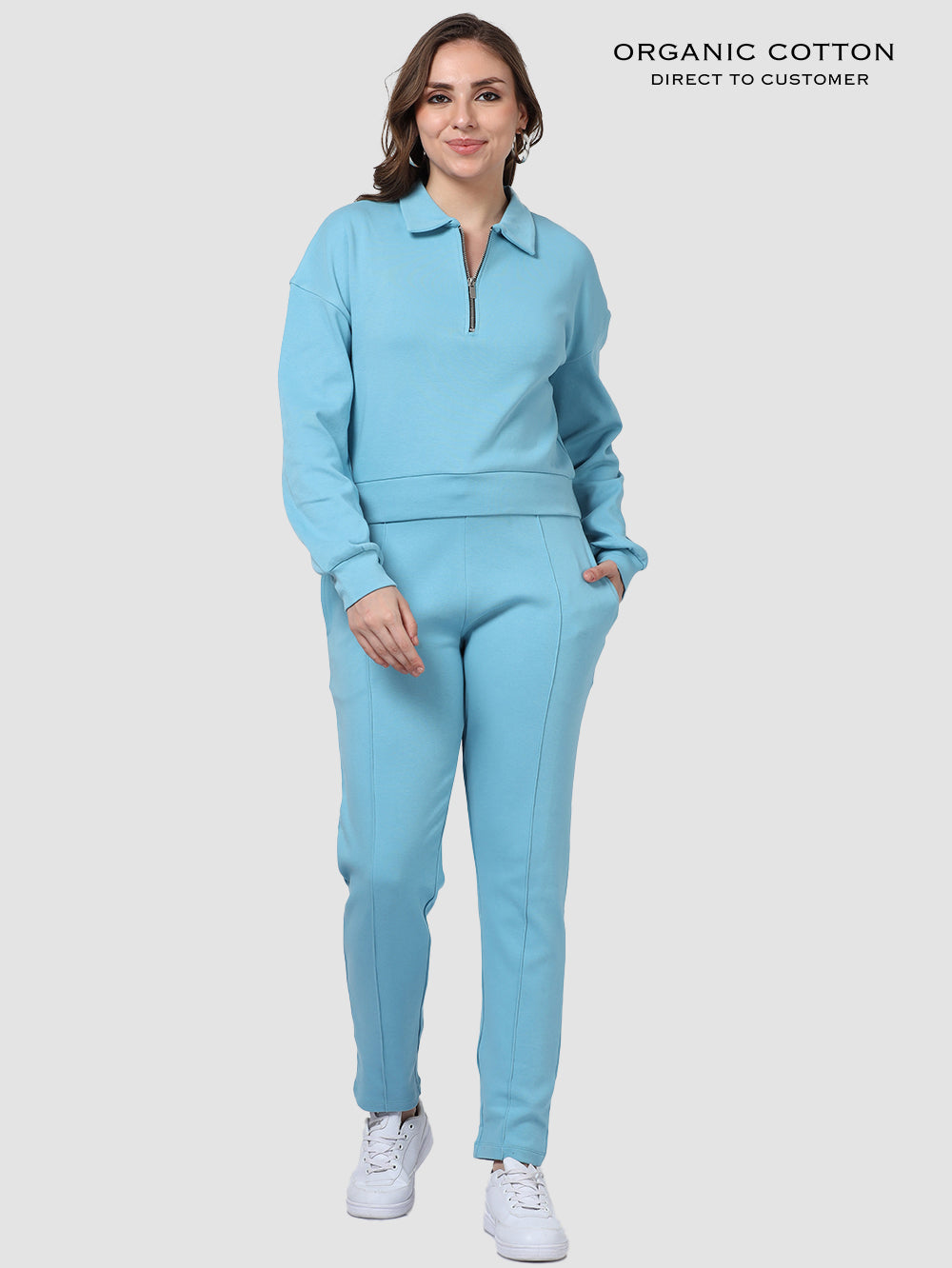 Delphinium Blue Zip-Up Collared Organic Cotton Co-Ord Set