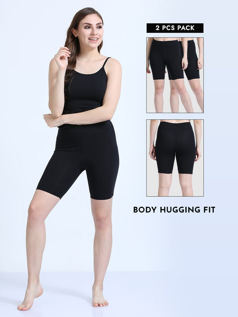 Black Premium Organic Cotton Cycling Shorts for Women. Pack of 2.