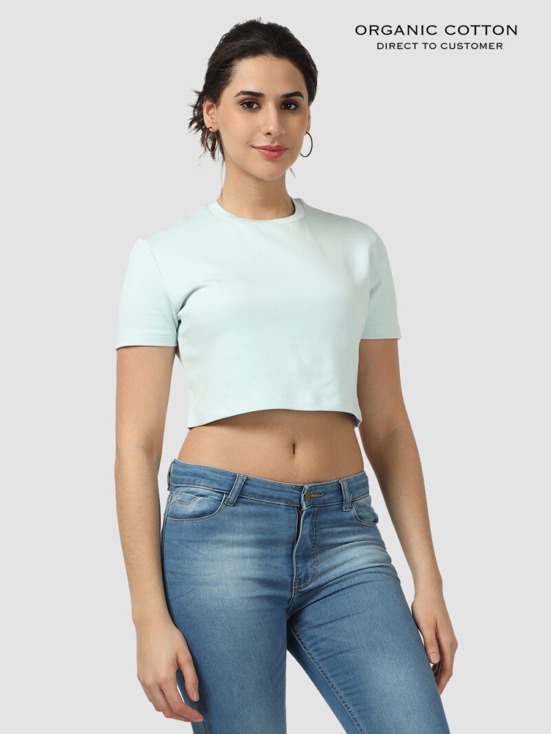 Round Neck Organic Cotton Crop Tee with Short Sleeves