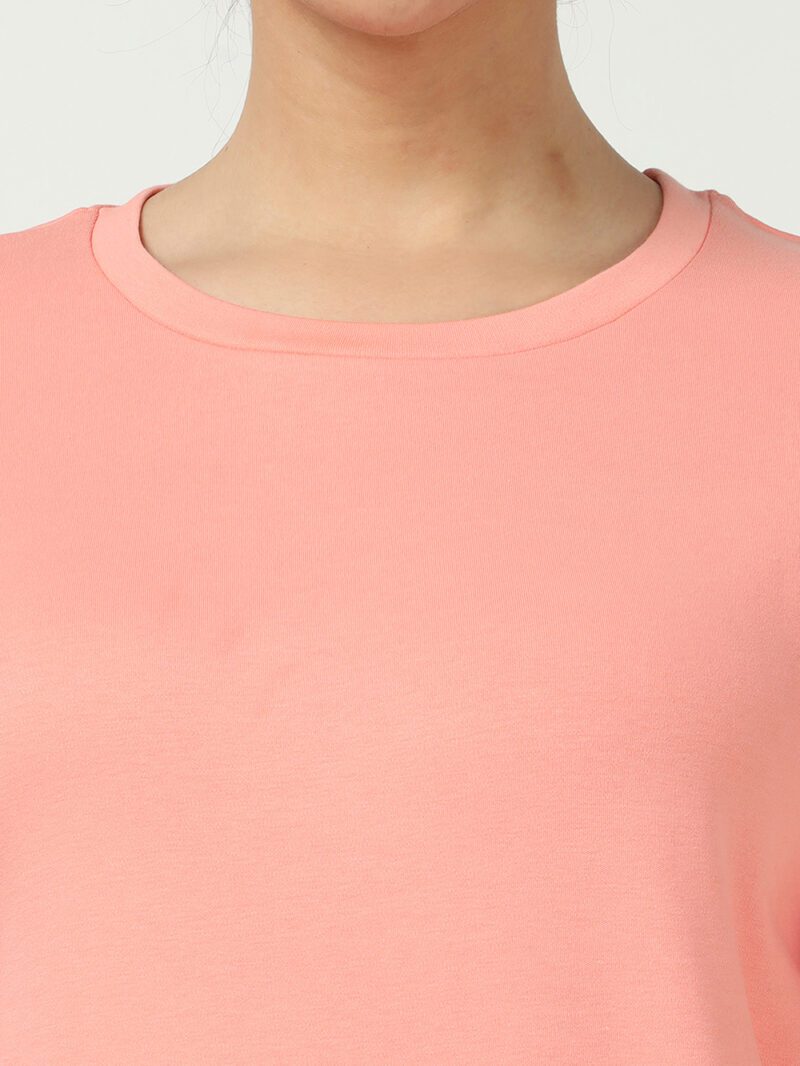 Mid Coral Relaxed Fit Drop Shoulder Cotton Pullover