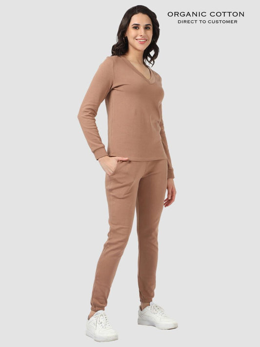 Wood Brown Organic Cotton Womens Co - Ord Set