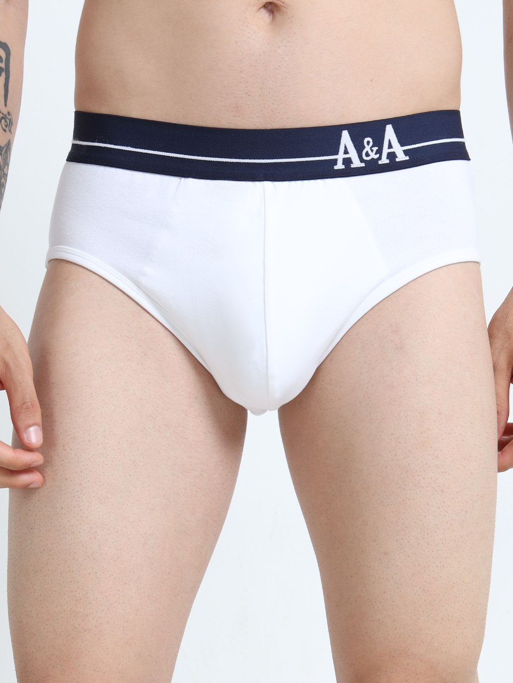 White and White Organic Cotton Super Stretch Brief Outer Elastic Waistband - Pack of 2