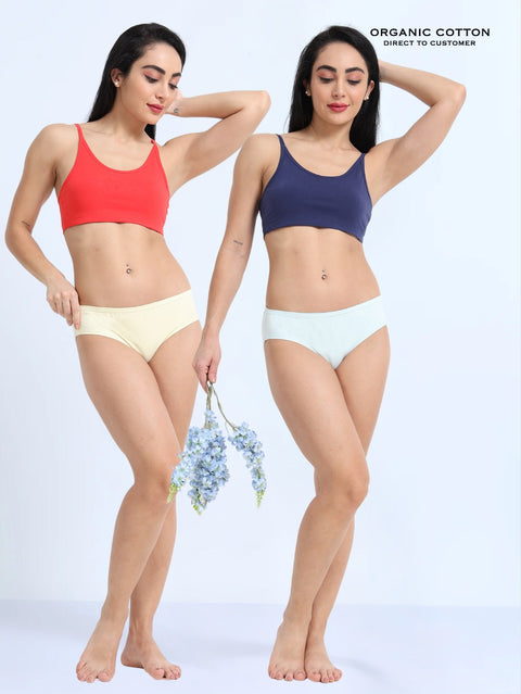 Baby yellow and Sky Light Organic Cotton Hipster Panty for Women - Pack of 2
