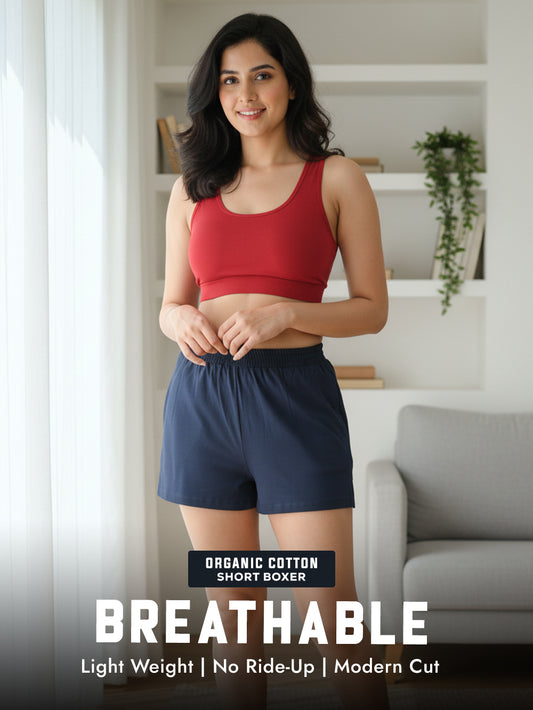 Navy Organic Cotton Short Boxer for Womens - Pack of 1