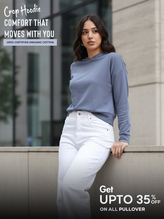 Blueish Grey A & A Organic Cotton Womens Cropped Hoodie