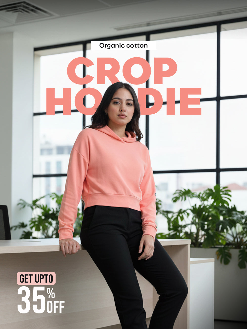 Mid Coral A & A Organic Cotton Womens Cropped Hoodie