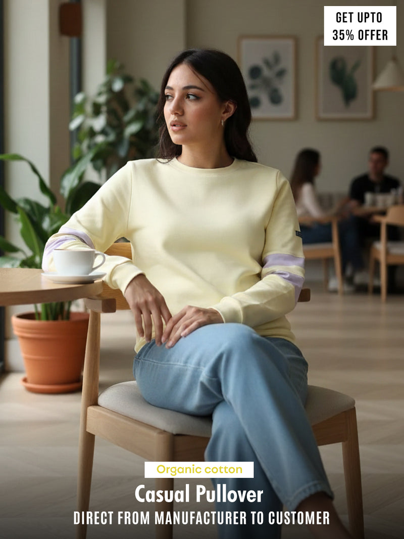 Light Yellow A & A Organic Cotton Casual Pullover for Women